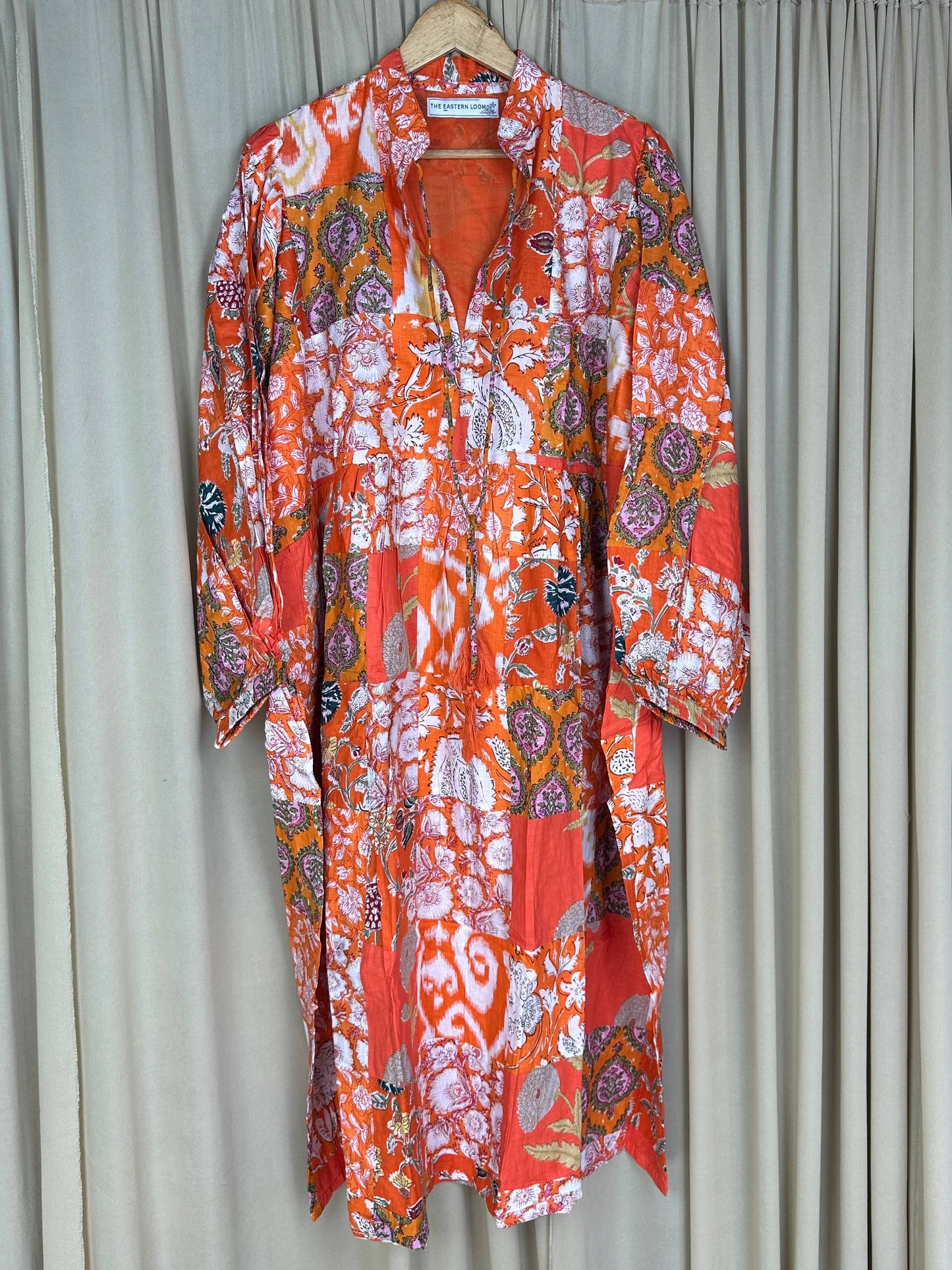 Orange SHADES - Hand Patchwork Cotton Dress OneSize