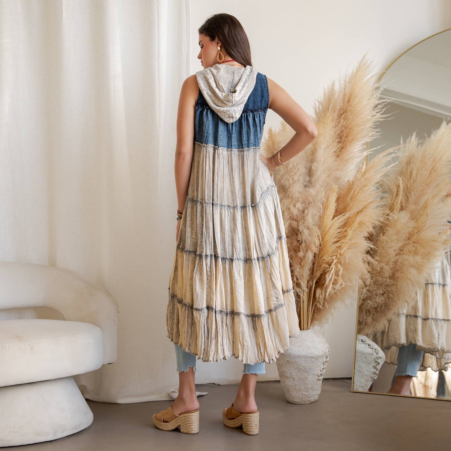 Boho Tiered Sleeveless Maxi Button