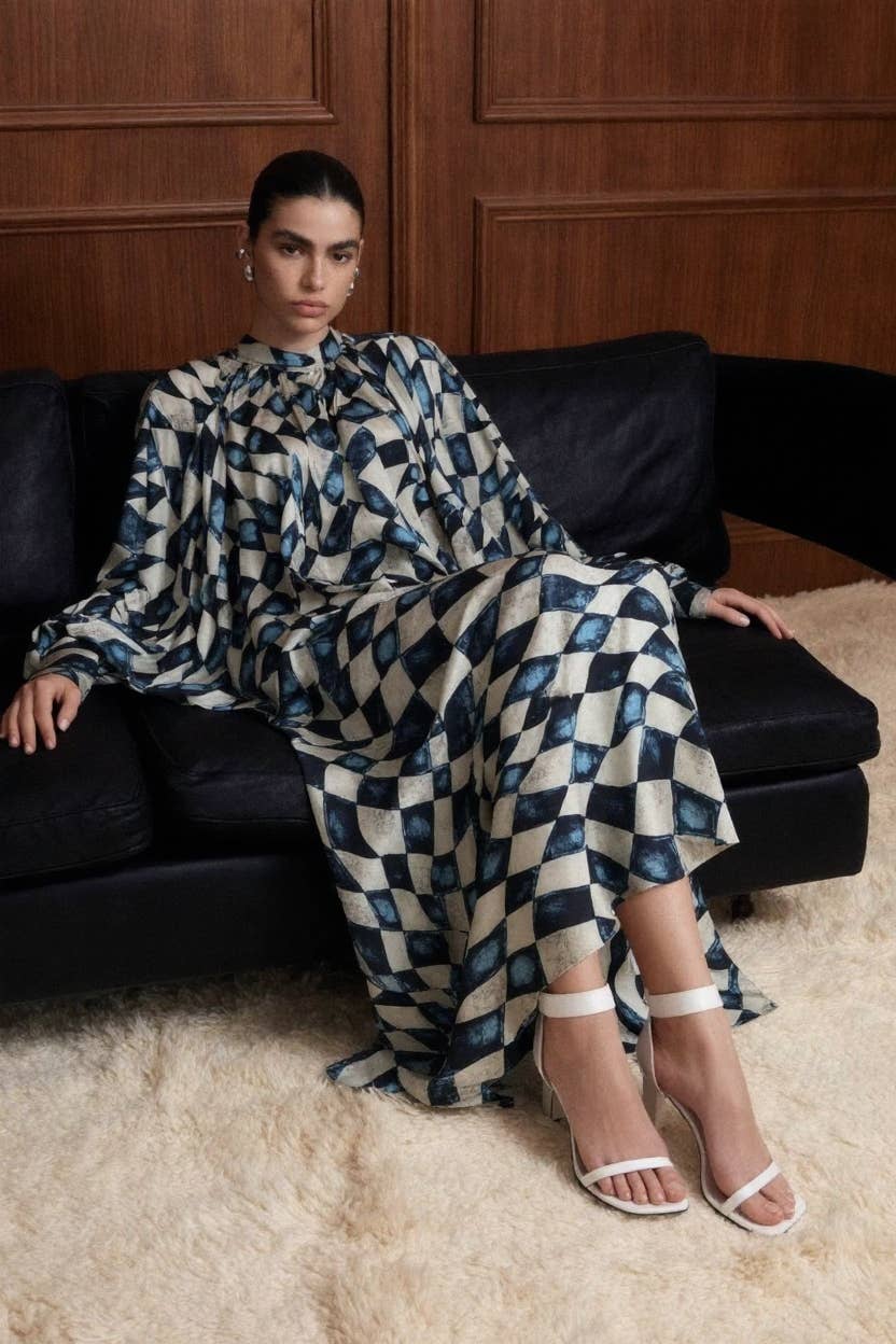 Abstract Diamond Cape Top And Skirt Set