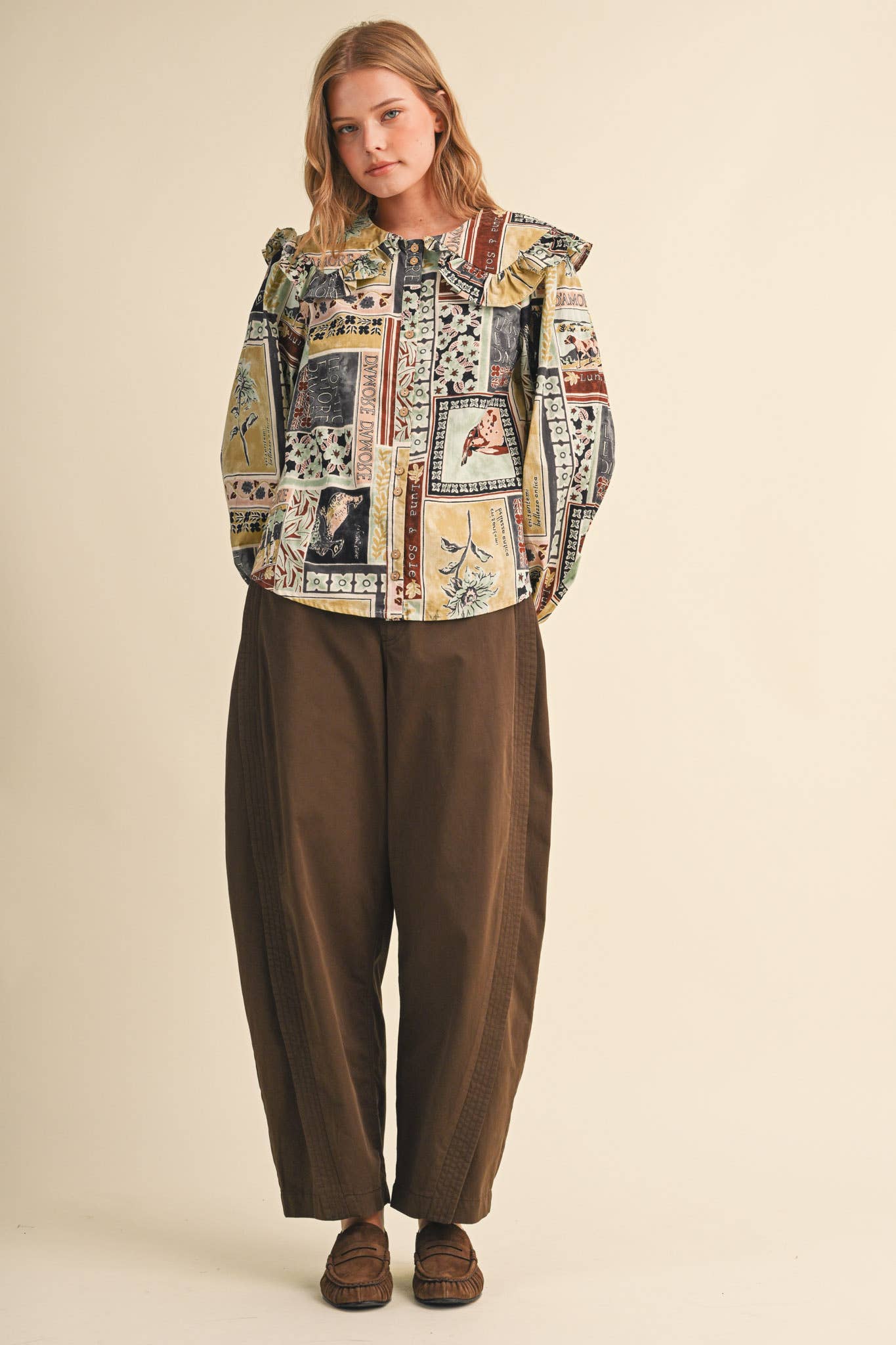 PATCHWORK PRINT DOLL COLLAR BUTTON UP TOP MTP5357