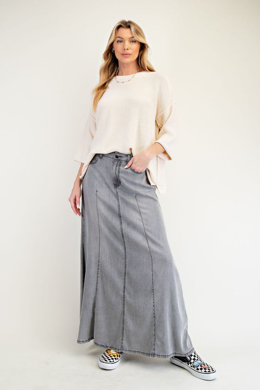 Smoked Washed Denim Maxi Skirt