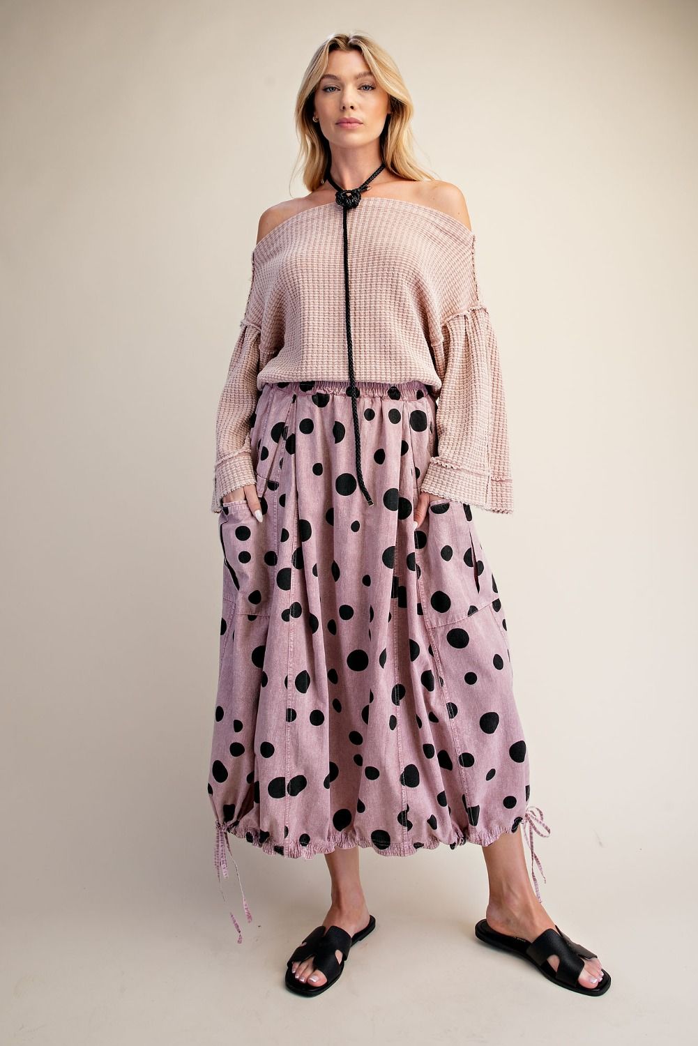 Mineral Washed Polka Dot Bubble Skirt