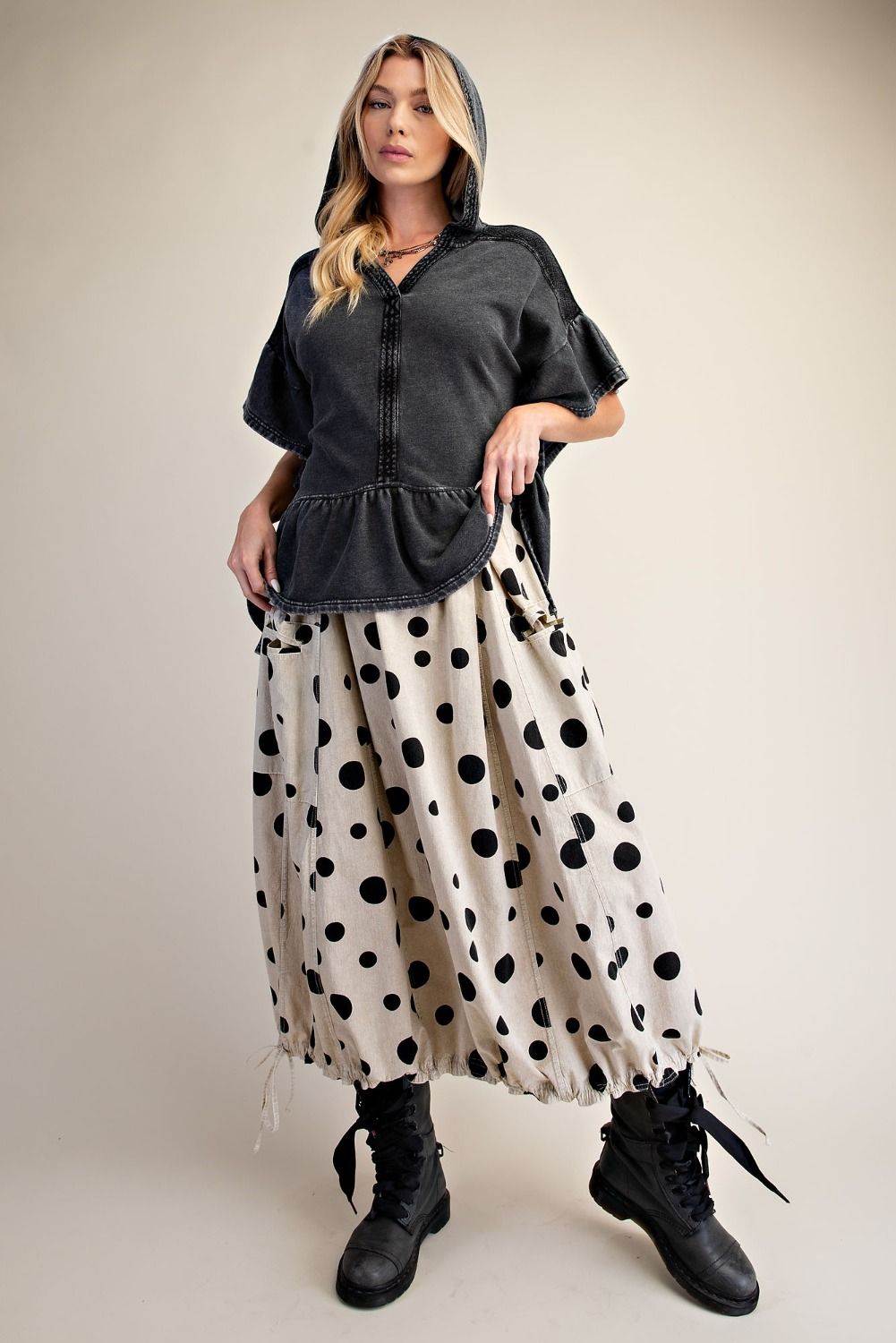 Mineral Washed Polka Dot Bubble Skirt