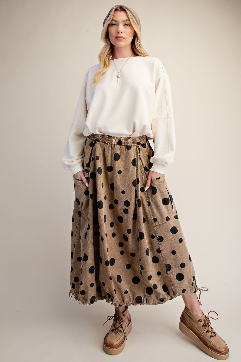 Mineral Washed Polka Dot Bubble Skirt