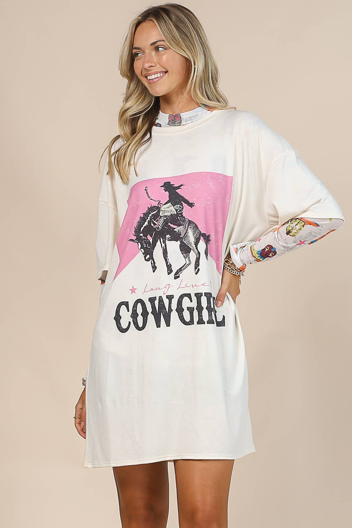 AV1230-GIO BOOTS PRINT MOCK NECK LONG SLEEVE MESH TOP