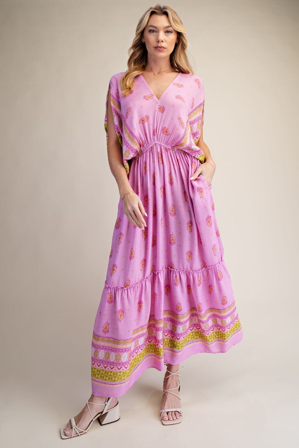 Pink/Gold v-neck dress