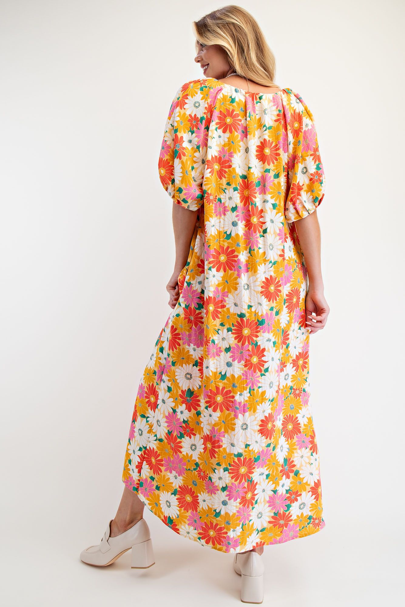 FLORAL PRINTED RAYON NYLON MAXI DRESS