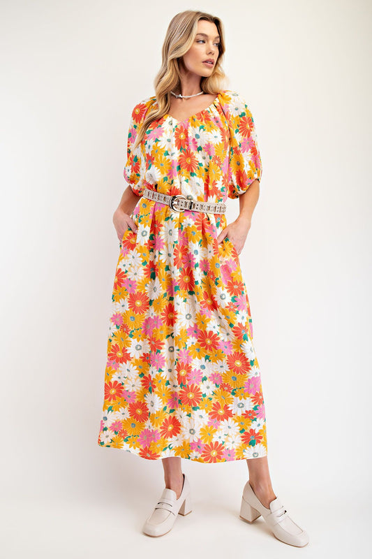 FLORAL PRINTED RAYON NYLON MAXI DRESS