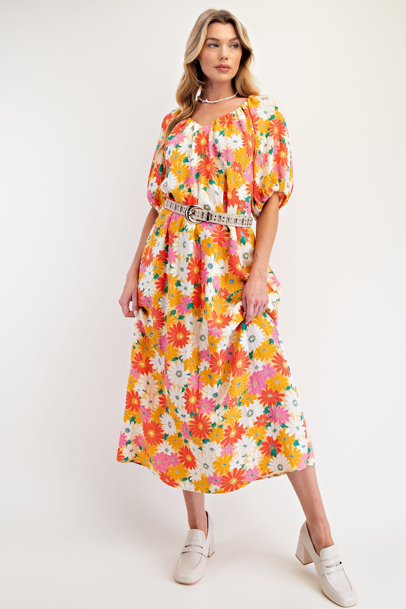FLORAL PRINTED RAYON NYLON MAXI DRESS