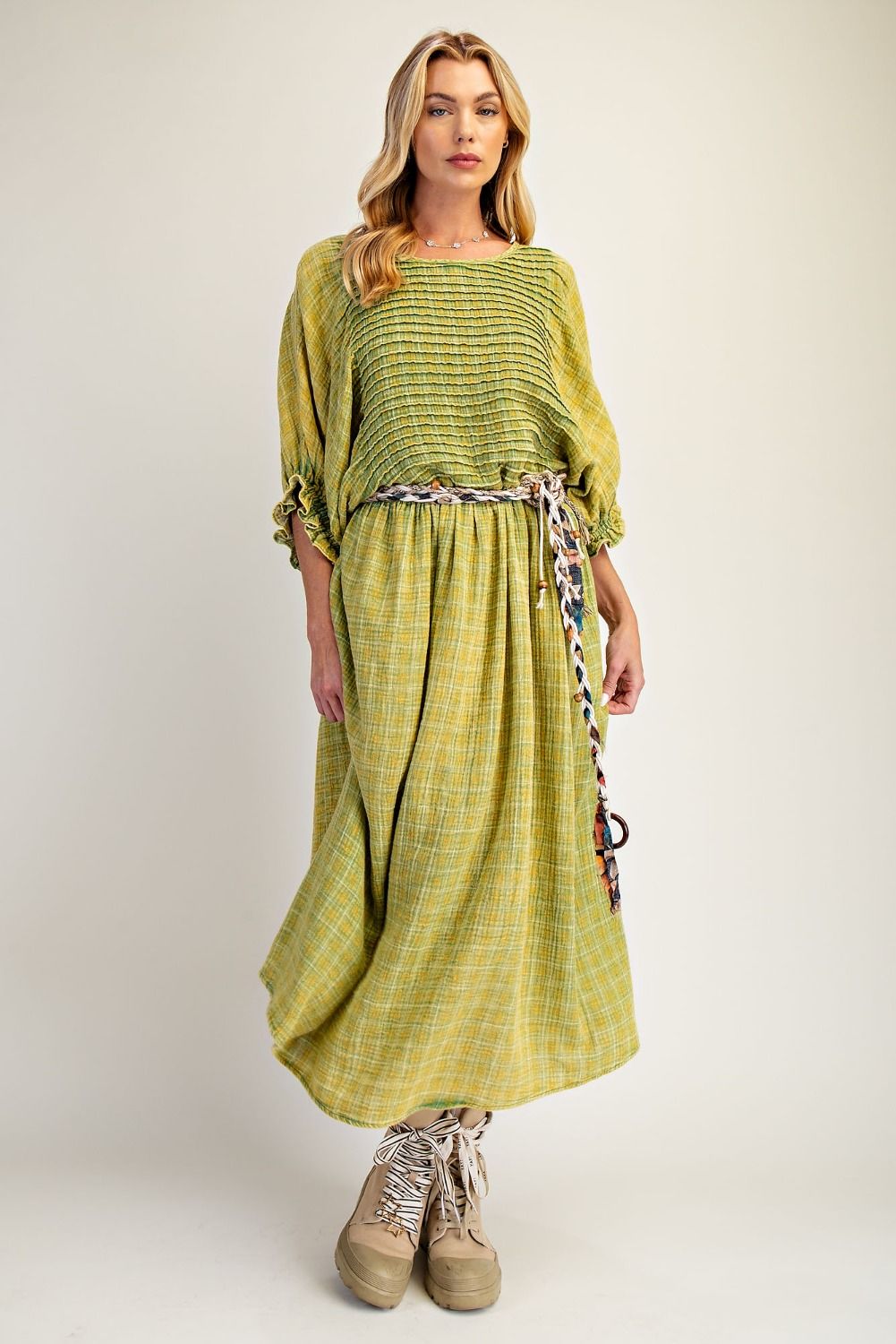 PRINTED COTTON GAUZE WASHED DRESS