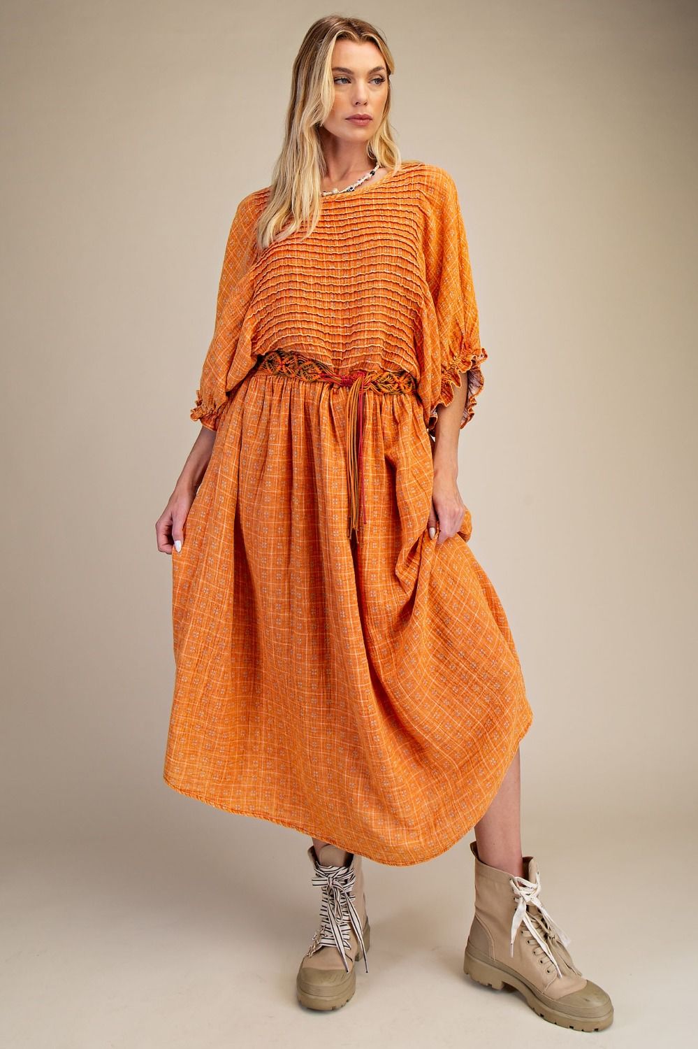 PRINTED COTTON GAUZE WASHED DRESS