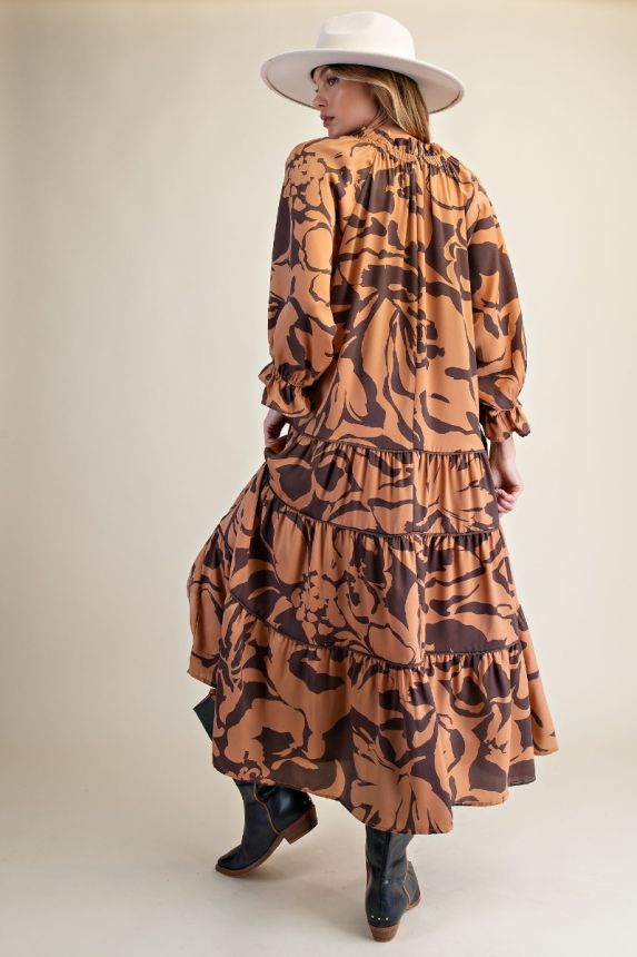 Abstract Tassel Tiered Maxi Dress