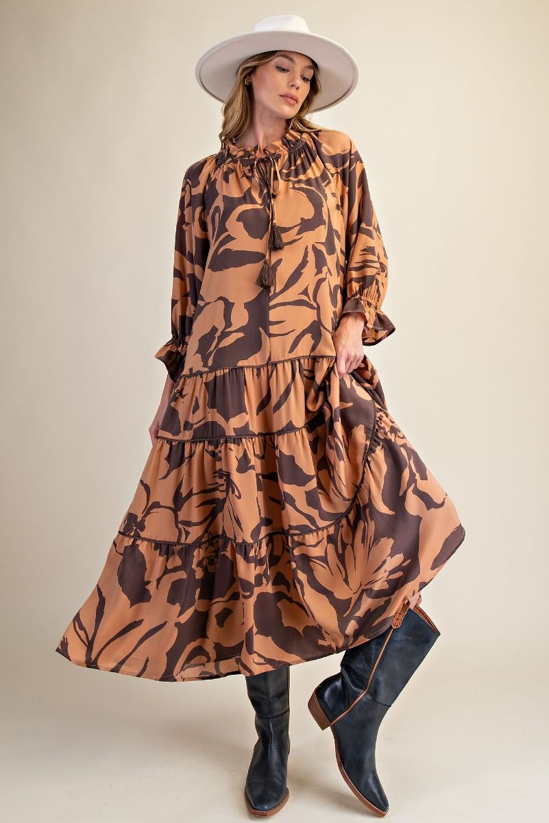 Abstract Tassel Tiered Maxi Dress