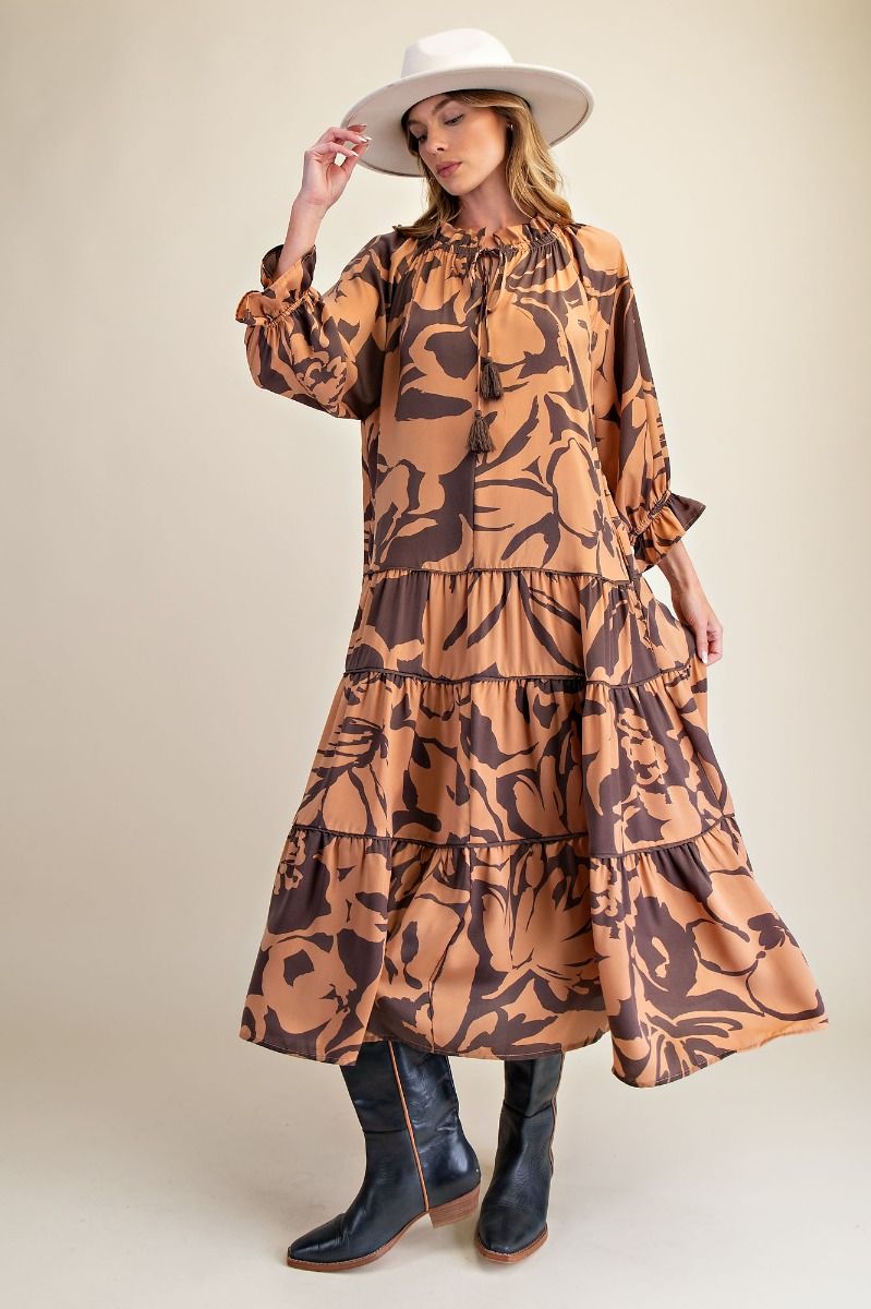 Abstract Tassel Tiered Maxi Dress
