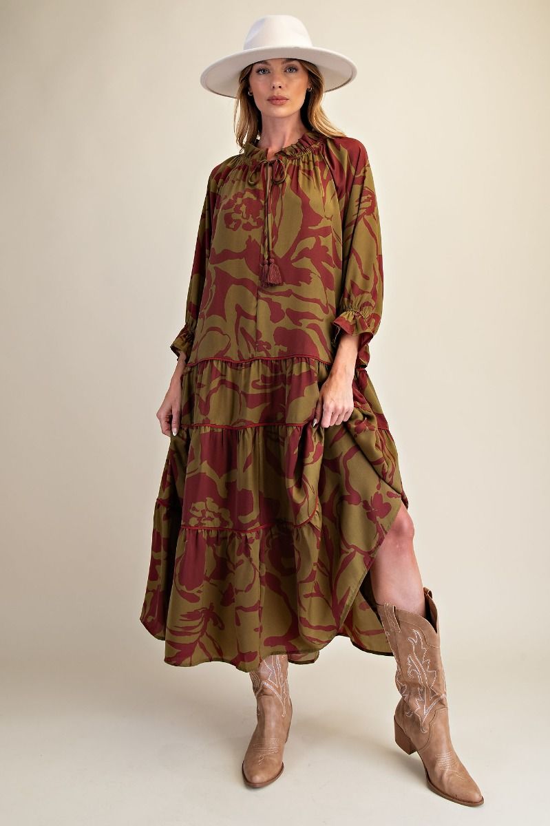 Wild Olive Abstract Tassel Tiered Maxi Dress