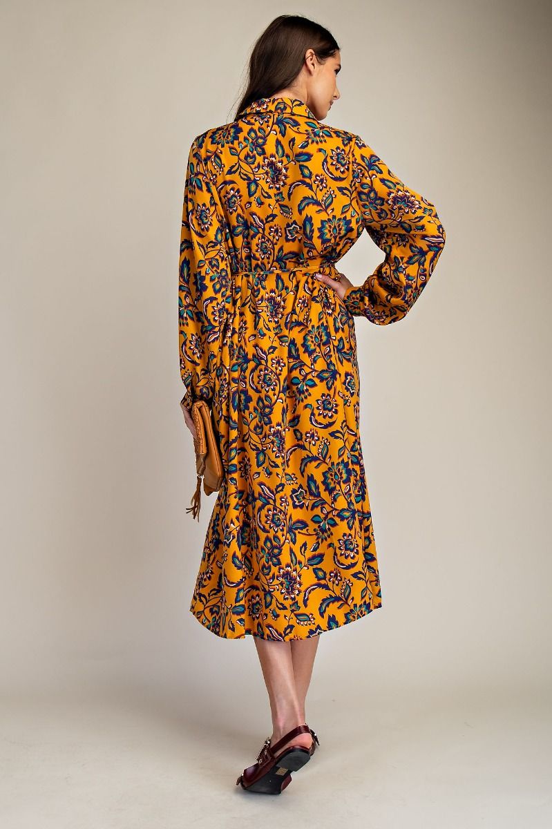 FALL GATHERING FLORAL SHIRT DRESS