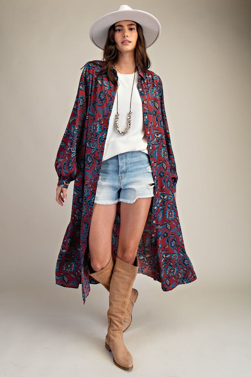FALL GATHERING FLORAL SHIRT DRESS