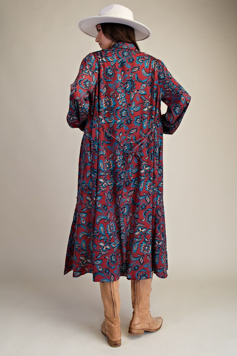 FALL GATHERING FLORAL SHIRT DRESS