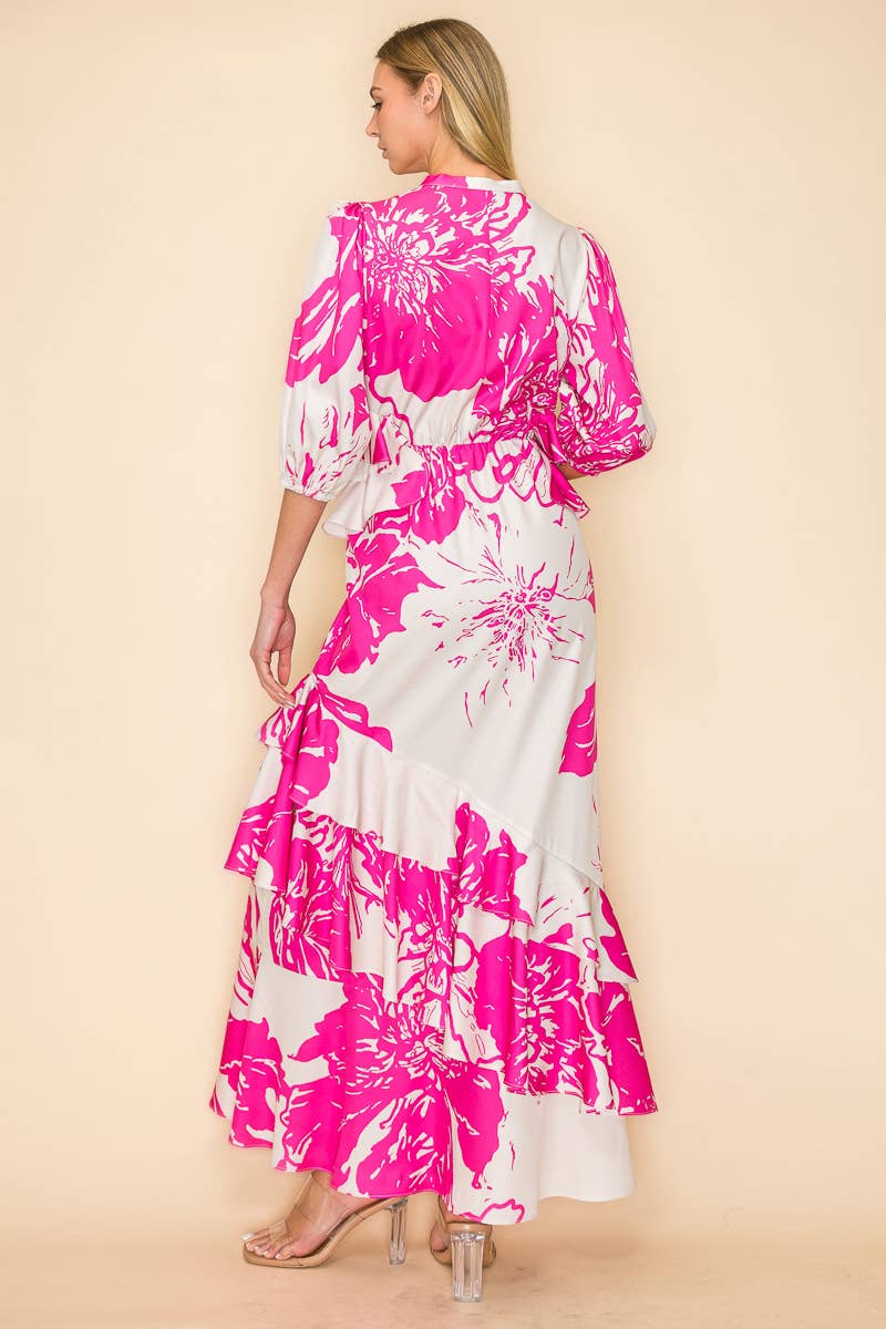 V NECK DRESS WITH RUFFLES AND POCKETS