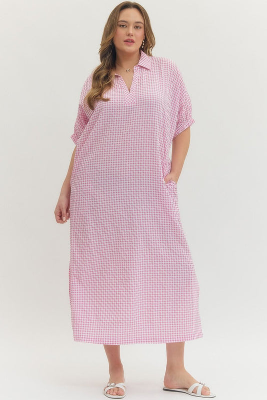 The Sweet but Savage Gingham Dress Pink