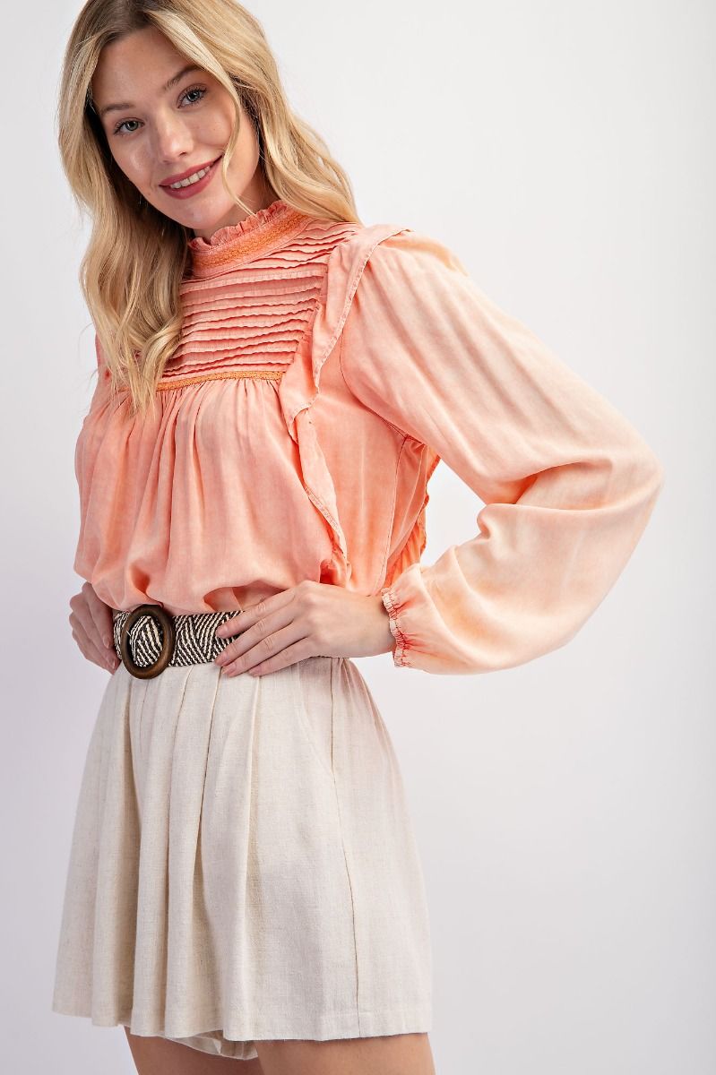 ruffle and lace mock neck