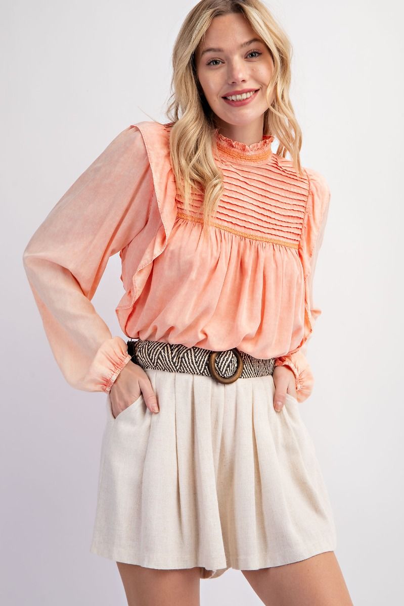 ruffle and lace mock neck