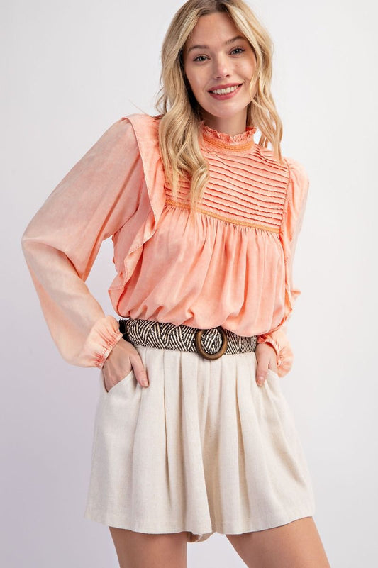 ruffle and lace mock neck