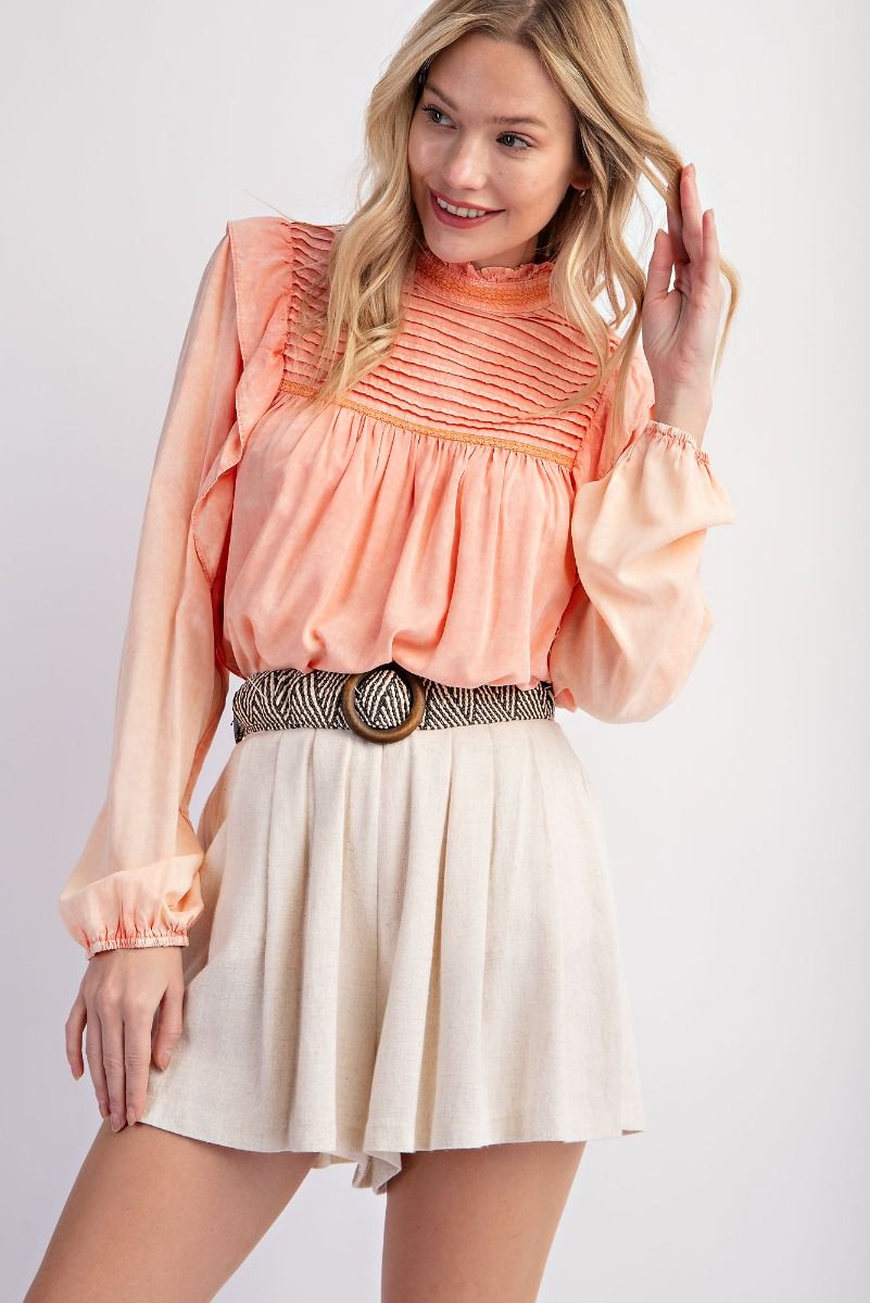 ruffle and lace mock neck