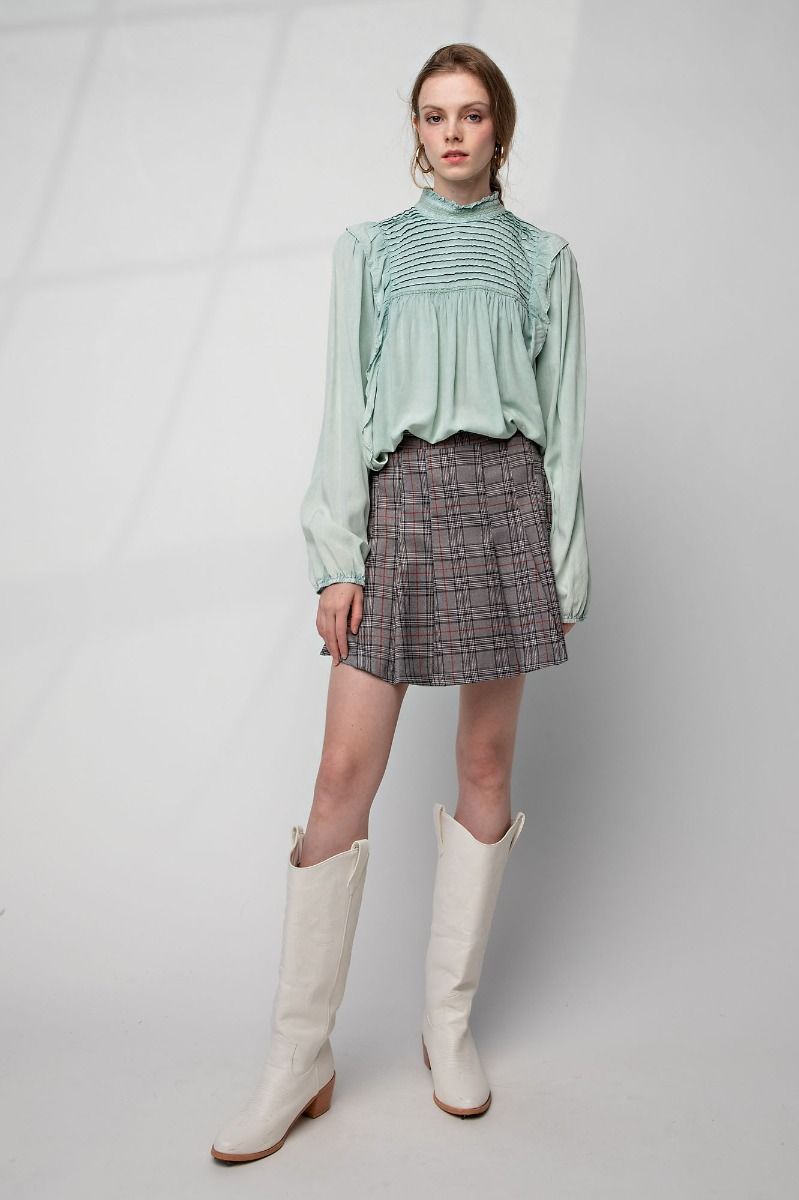 ruffle and lace mock neck