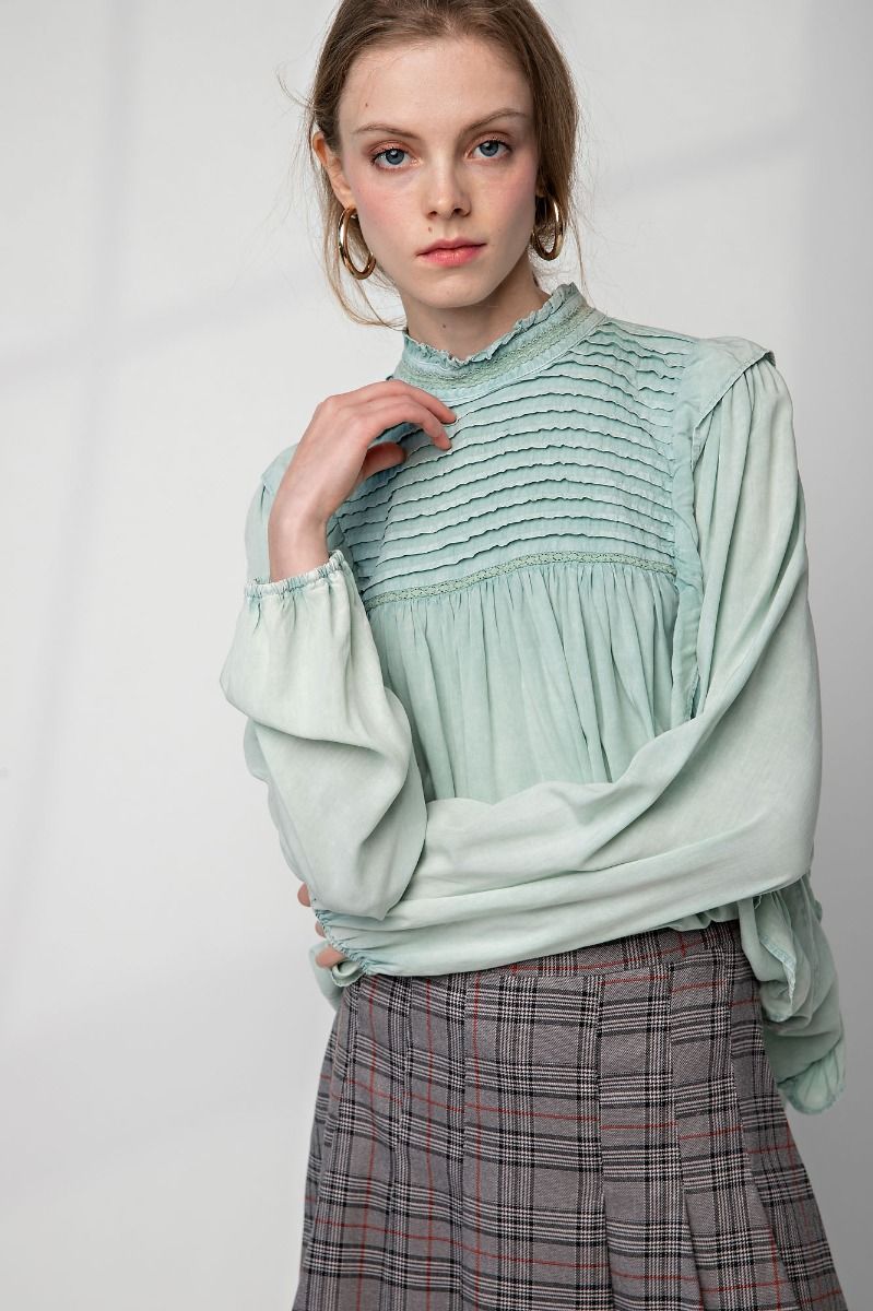 ruffle and lace mock neck