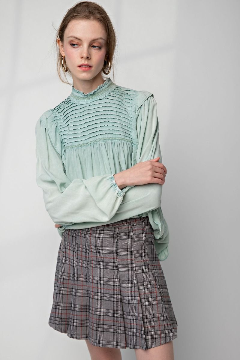 ruffle and lace mock neck