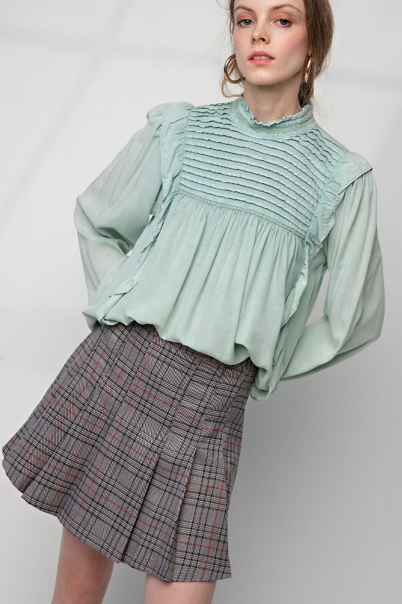 ruffle and lace mock neck
