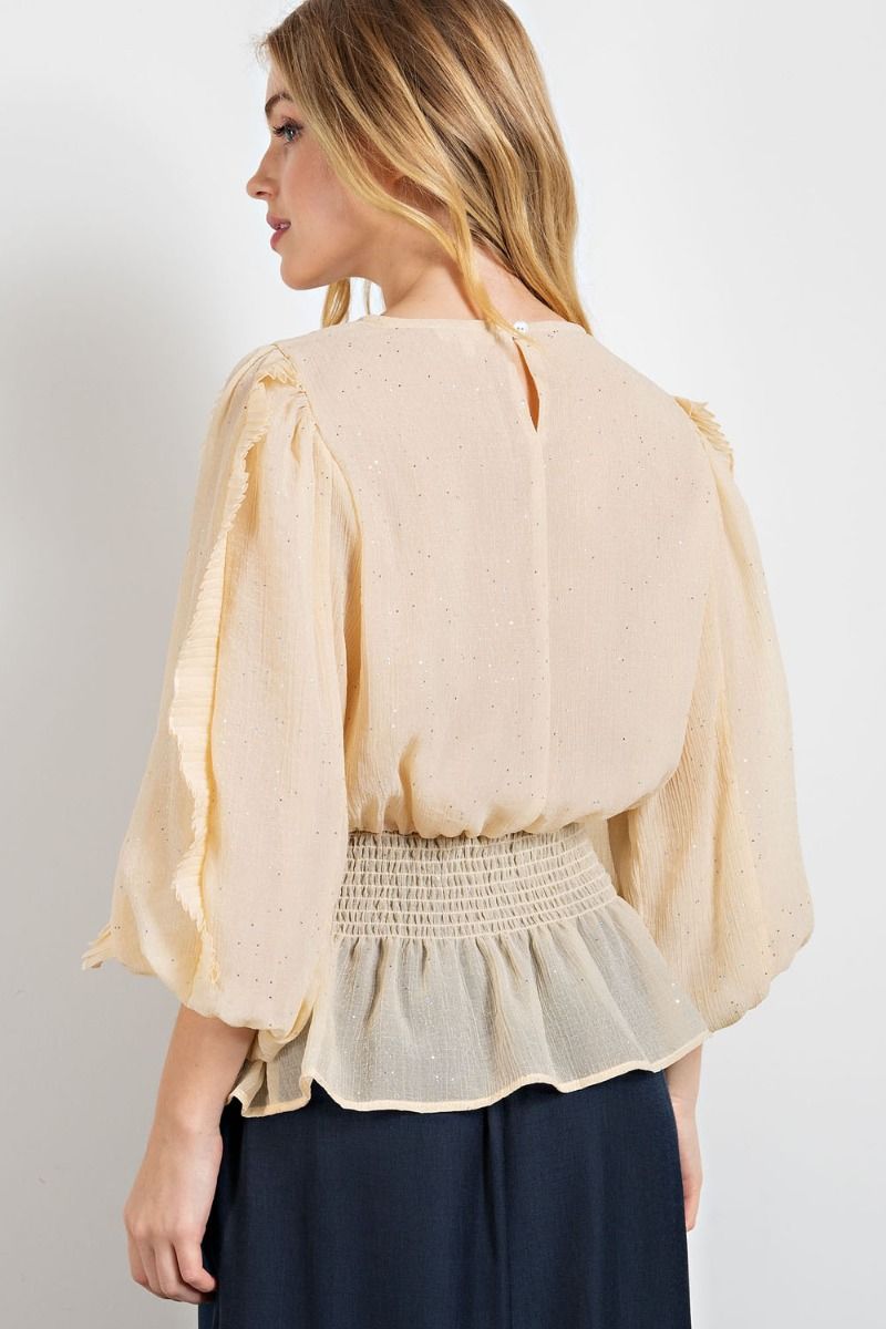 CRINKLE CHIFFON HOLIDAY PEPLUM TOP