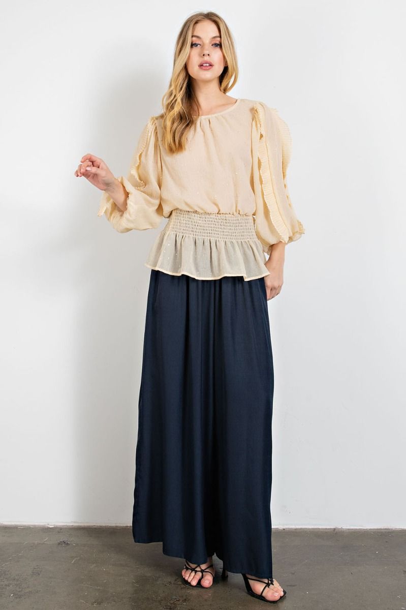 CRINKLE CHIFFON HOLIDAY PEPLUM TOP