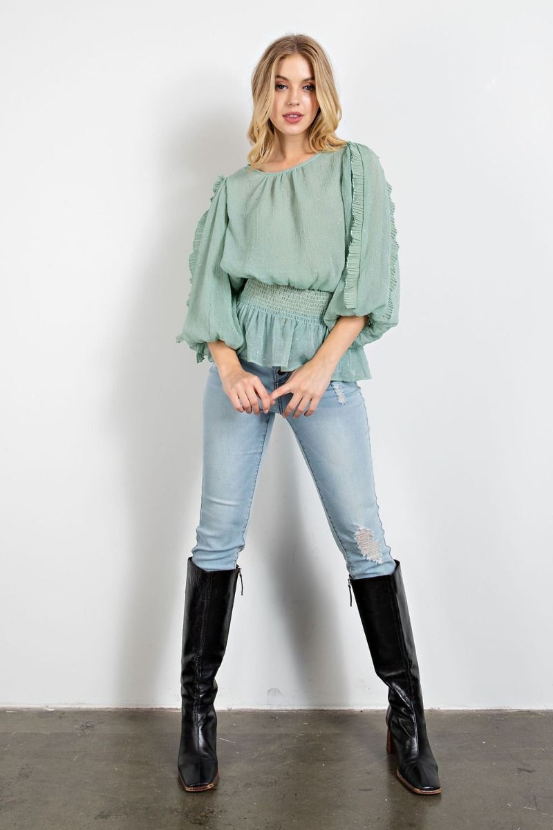CRINKLE CHIFFON HOLIDAY PEPLUM TOP