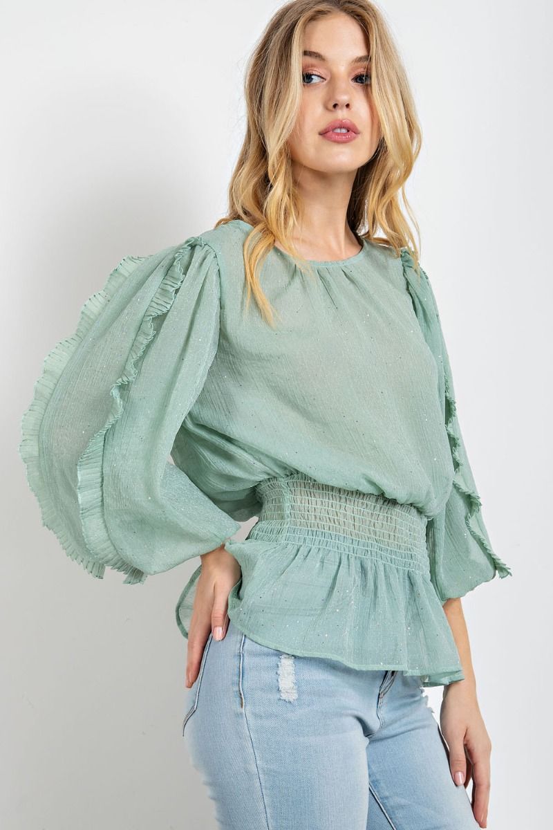 CRINKLE CHIFFON HOLIDAY PEPLUM TOP