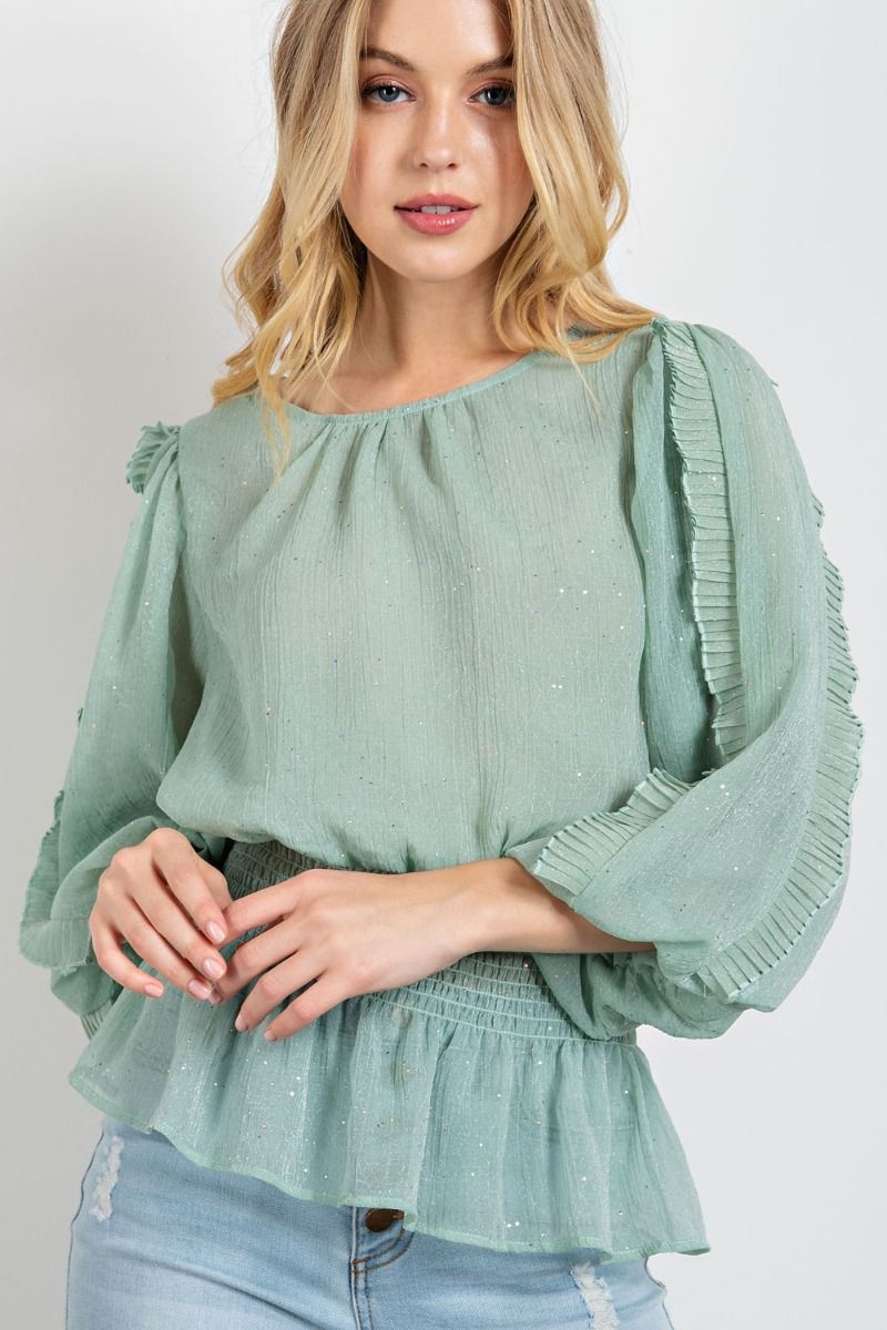 CRINKLE CHIFFON HOLIDAY PEPLUM TOP