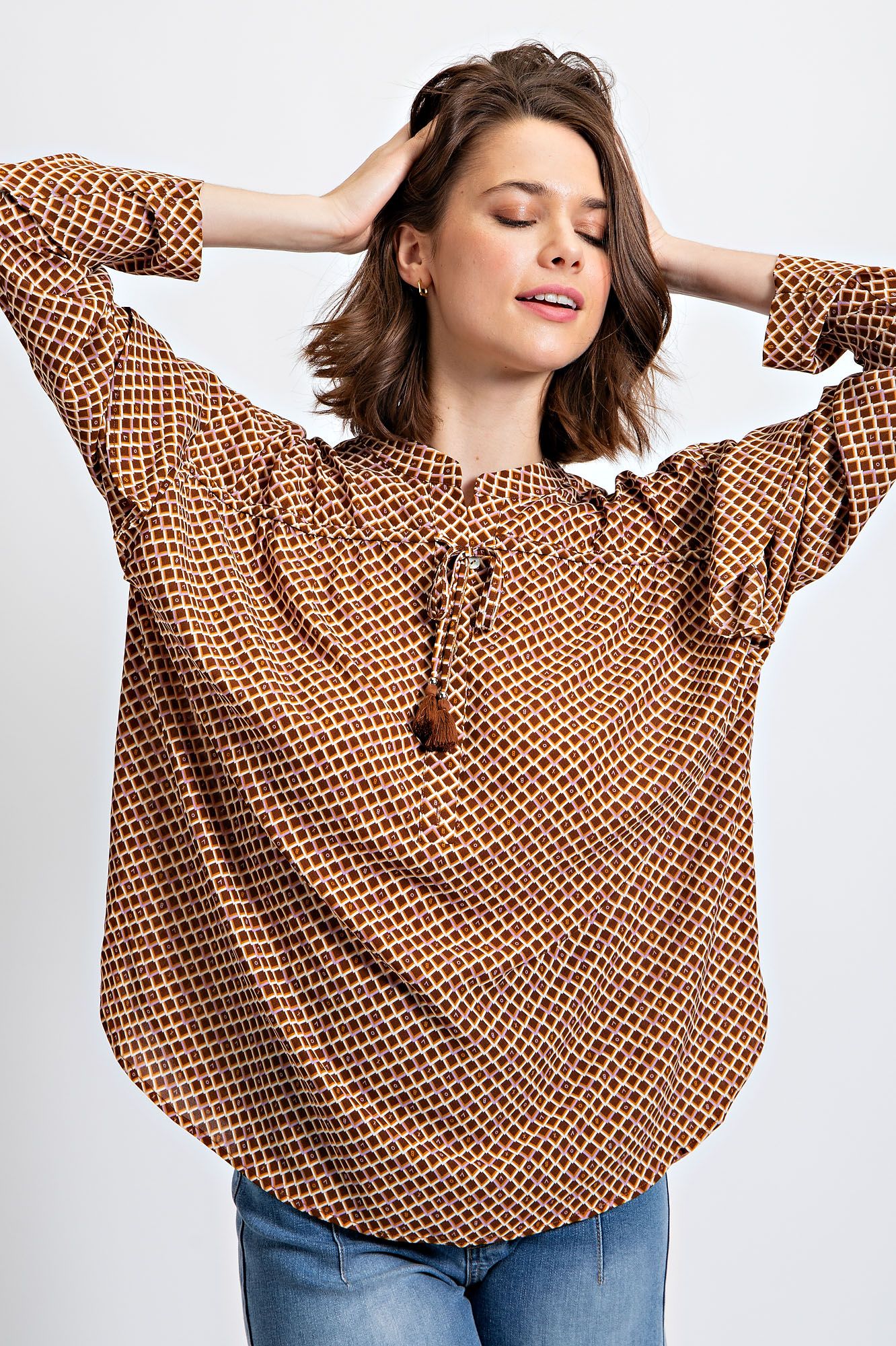 PRINTED CHIFFON BUTTON DOWN BLOUSE