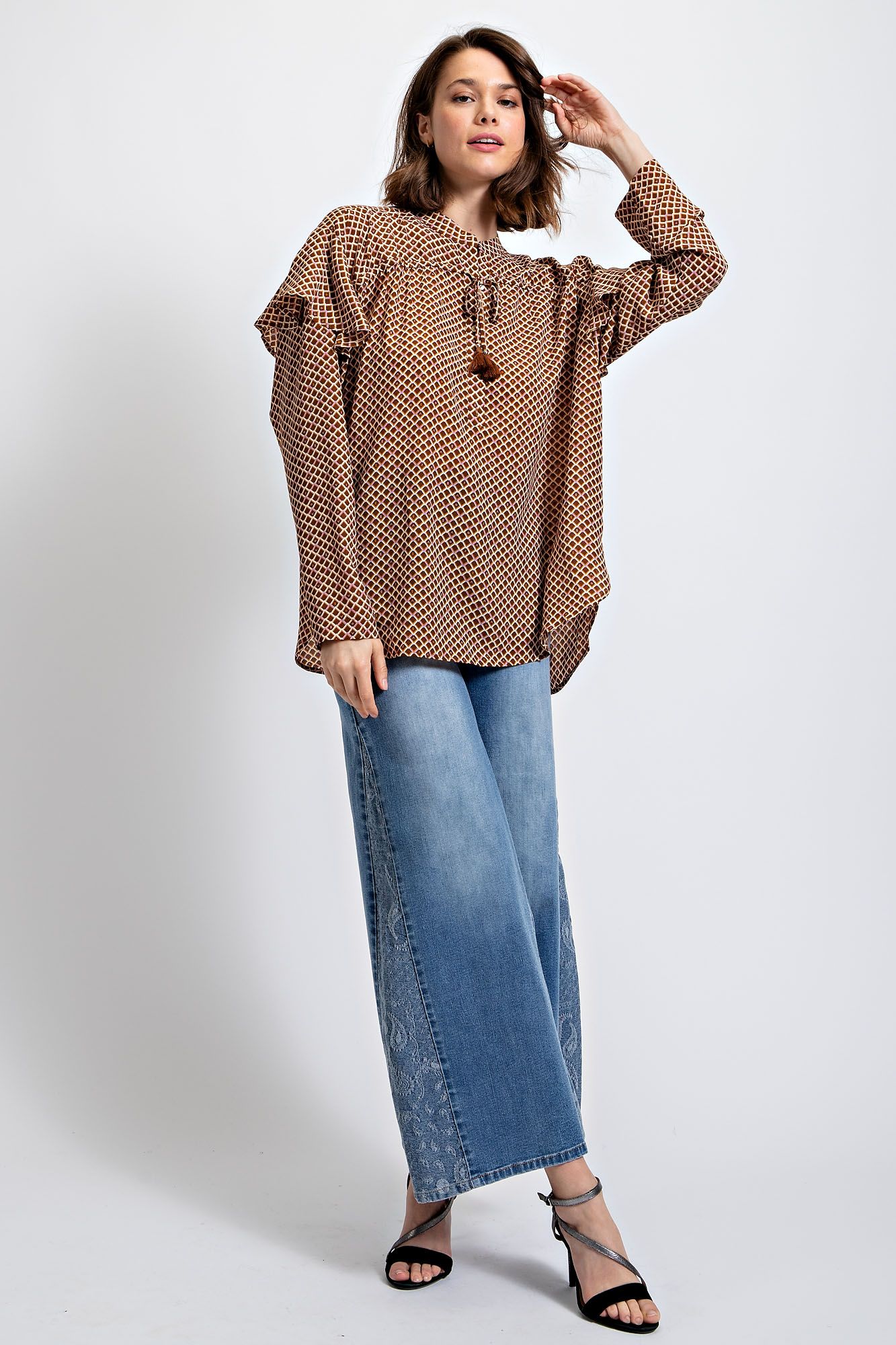 PRINTED CHIFFON BUTTON DOWN BLOUSE