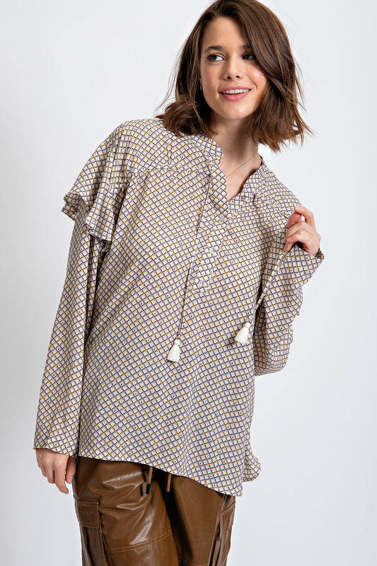 PRINTED CHIFFON BUTTON DOWN BLOUSE