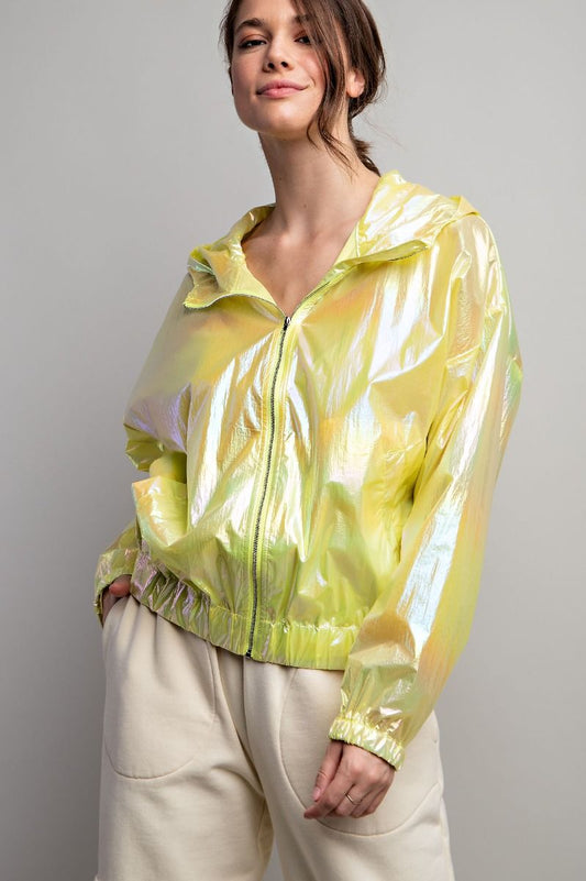 LIME SHINY WIND ZIP UP JACKET