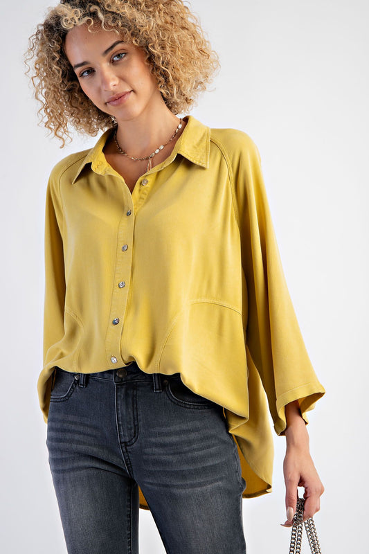 MINERAL WASHED CHALLIS BUTTON DOWN SHIRT