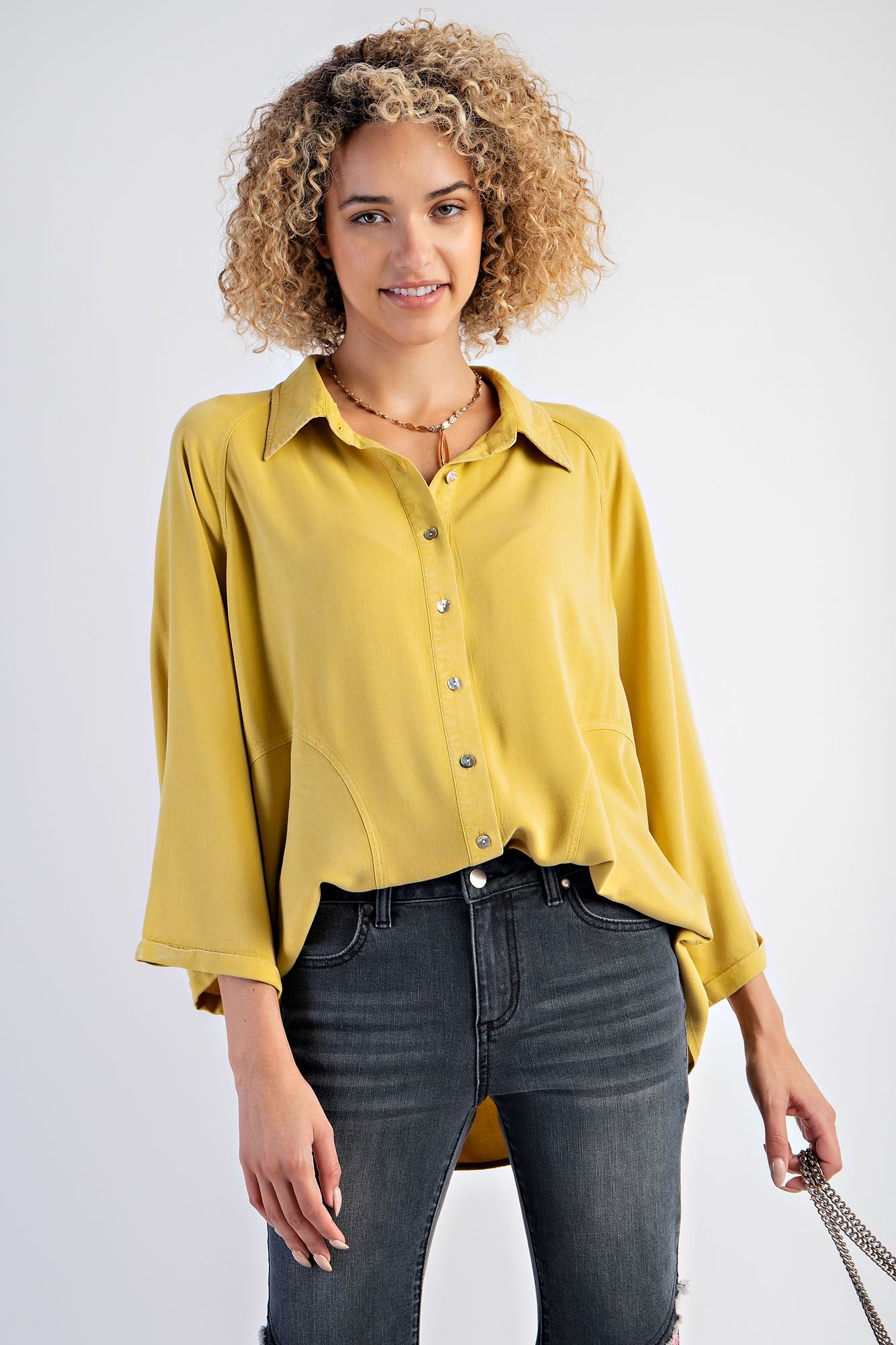 MINERAL WASHED CHALLIS BUTTON DOWN SHIRT