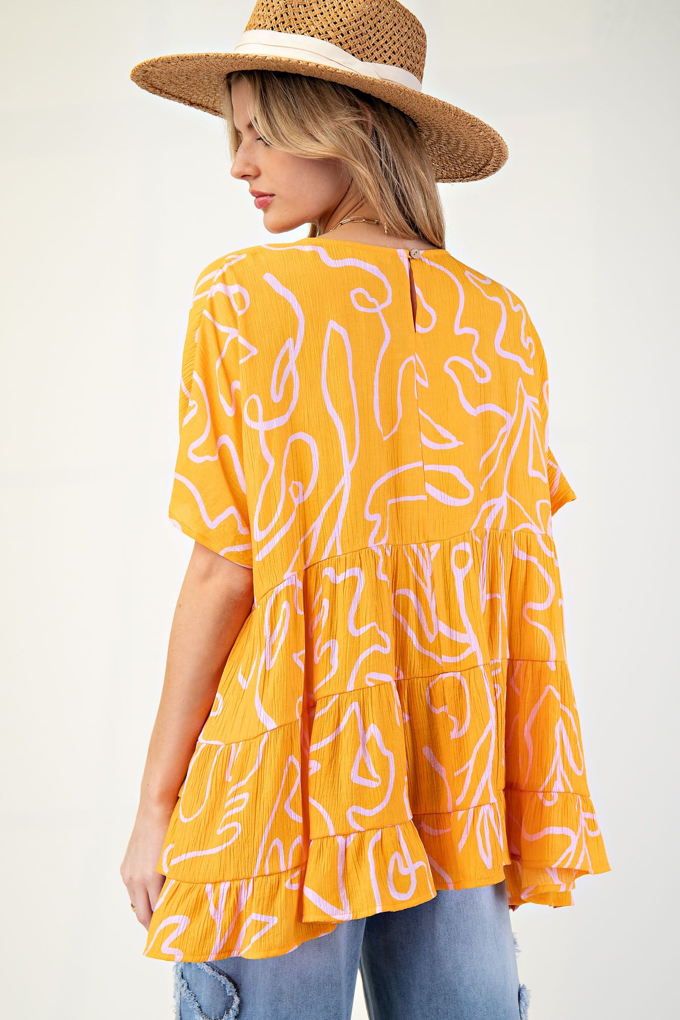 PRINTED PEACH BLOSSOM BABYDOLL TUNIC