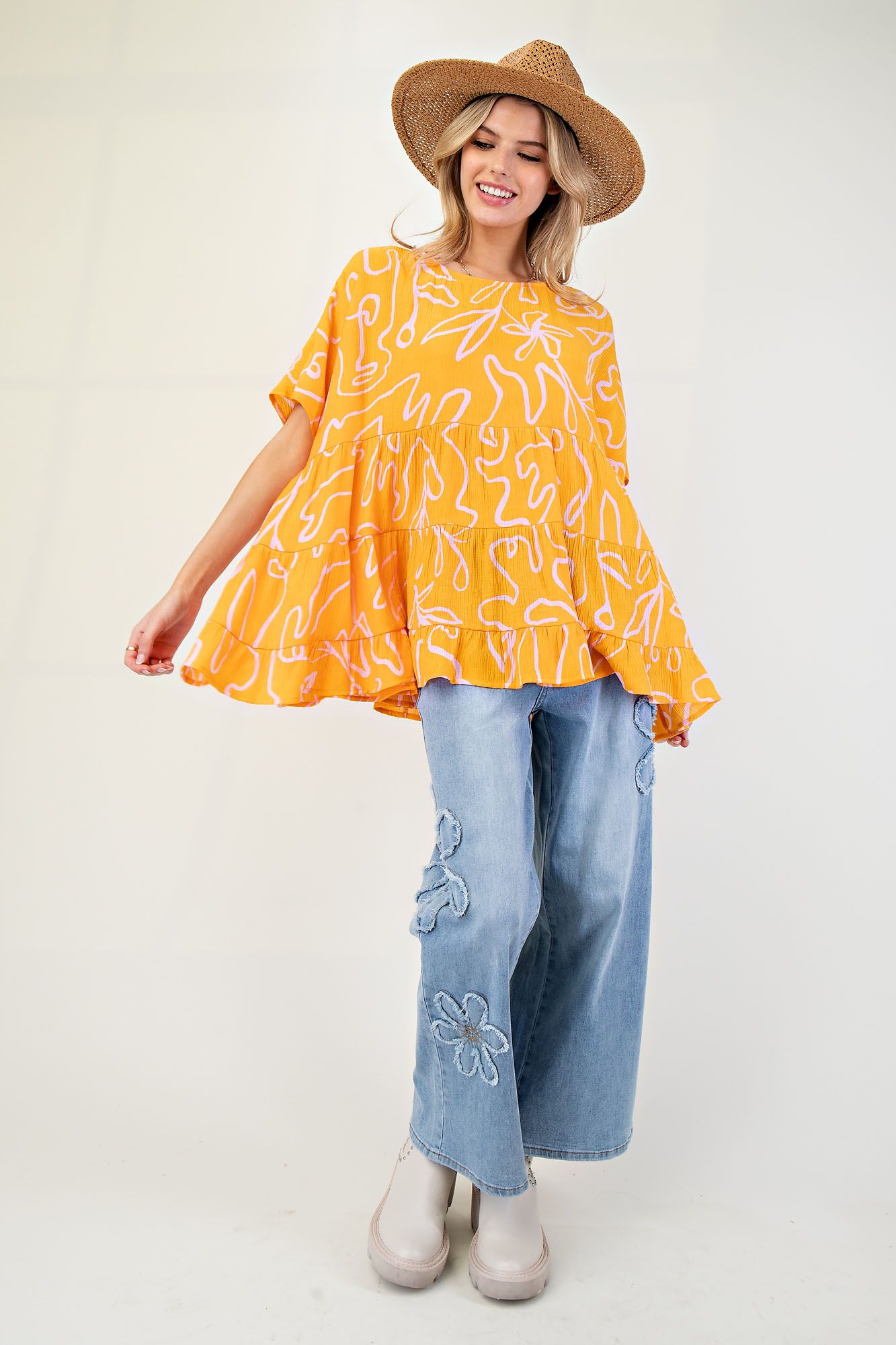 PRINTED PEACH BLOSSOM BABYDOLL TUNIC