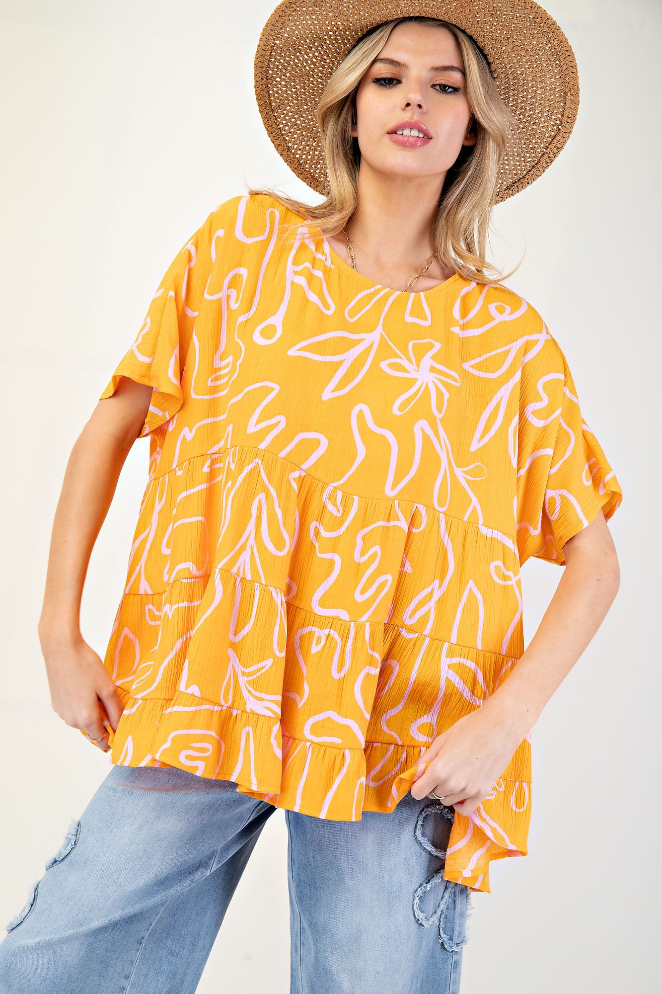 PRINTED PEACH BLOSSOM BABYDOLL TUNIC