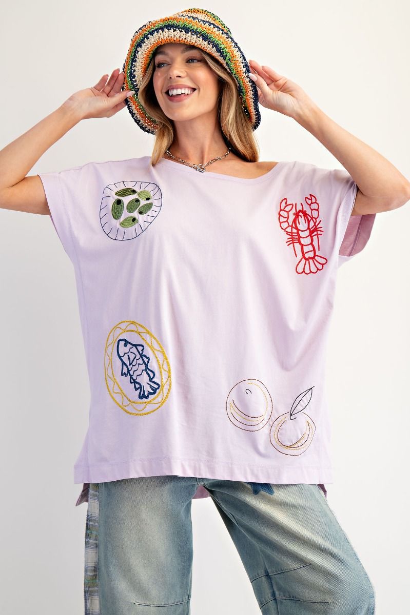 WINE PLATTER EMBROIDERED KNIT TOP