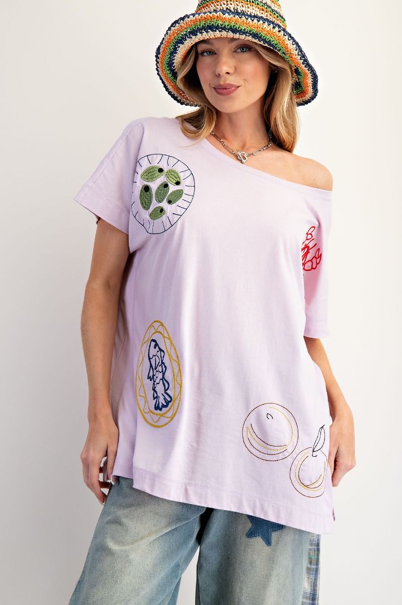 WINE PLATTER EMBROIDERED KNIT TOP
