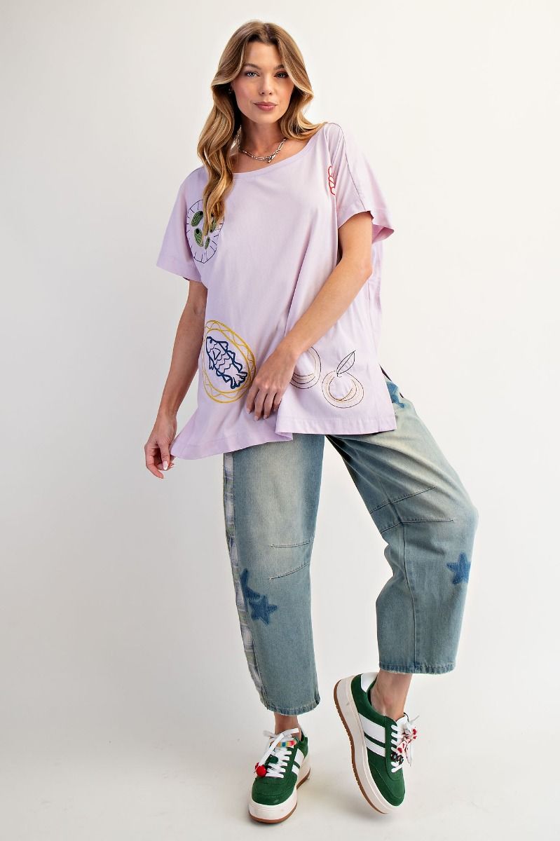 WINE PLATTER EMBROIDERED KNIT TOP