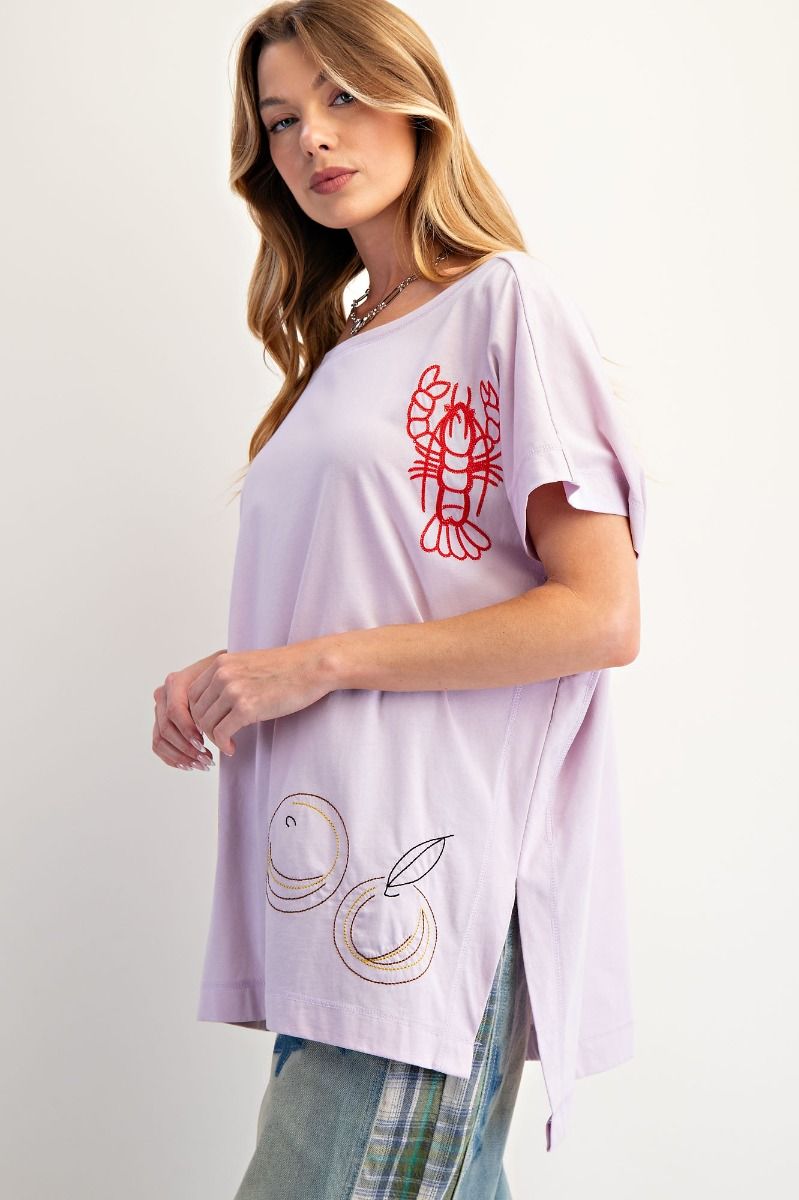 WINE PLATTER EMBROIDERED KNIT TOP